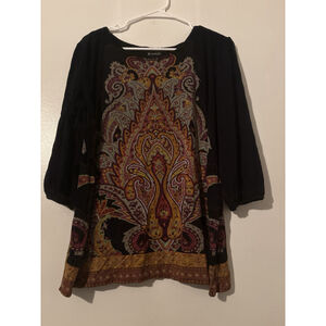New Directions Woman 1X Paisley Top Boho 3/4 Sleeve Rayon Spandex Stretchy